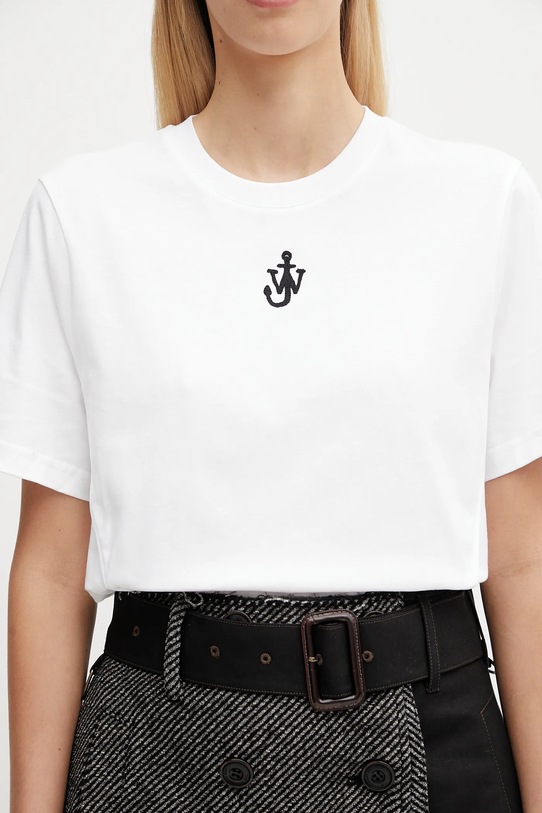 JW Anderson t-shirt bawełniany Anchor Embroidery Panelled Cropped biały JT0259.PG1715