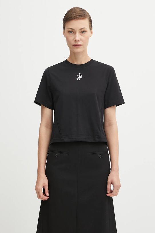 Βαμβακερό μπλουζάκι JW Anderson Anchor Embroidery Panelled Cropped κανονικό μαύρο JT0259.PG1715