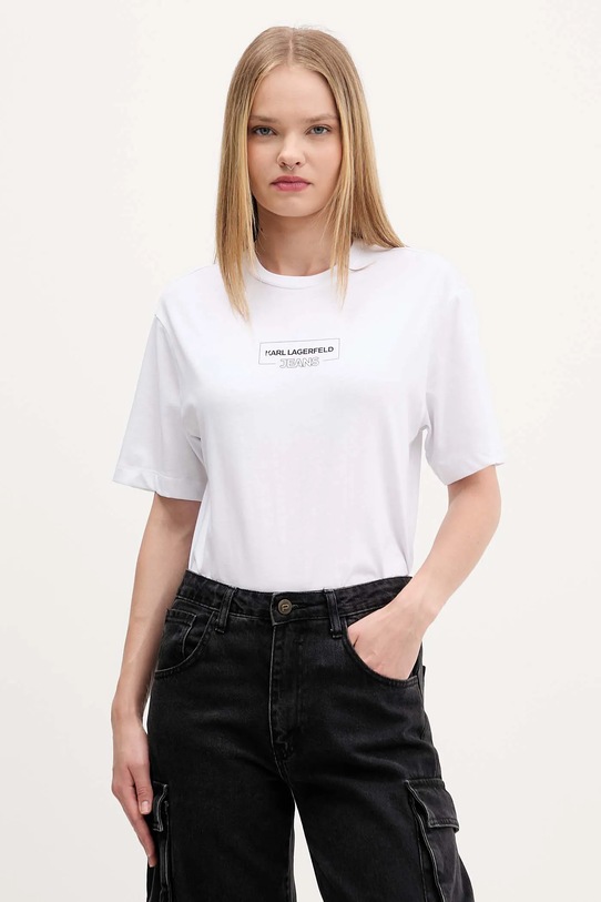 Karl Lagerfeld Jeans t-shirt bawełniany nadruk biały A4W17003