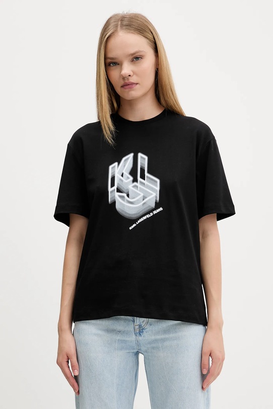 Karl Lagerfeld Jeans t-shirt bawełniany nadruk czarny A4W17005