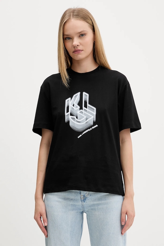 Bavlněné tričko Karl Lagerfeld Jeans kulatý černá A4W17005