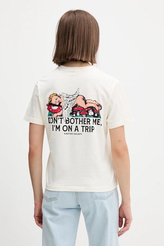 Kaotiko t-shirt bawełniany nadruk beżowy AR008.01.M002