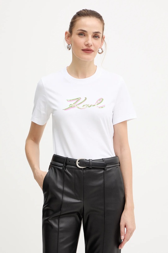 Pamučna majica Karl Lagerfeld Planet friendly bijela A4W17052