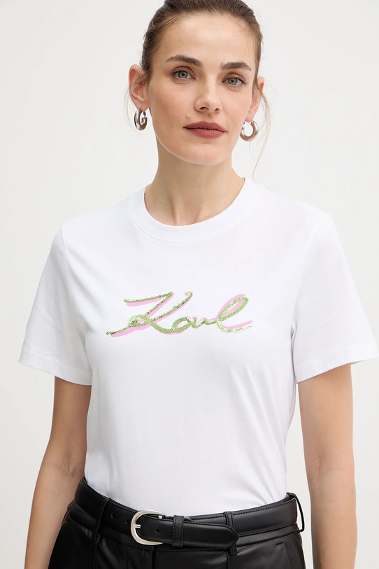 Pamučna majica Karl Lagerfeld bijela A4W17052