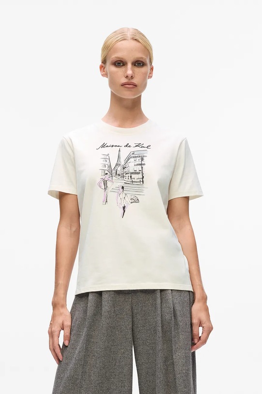 Karl Lagerfeld tricou din bumbac print bej A4W17087