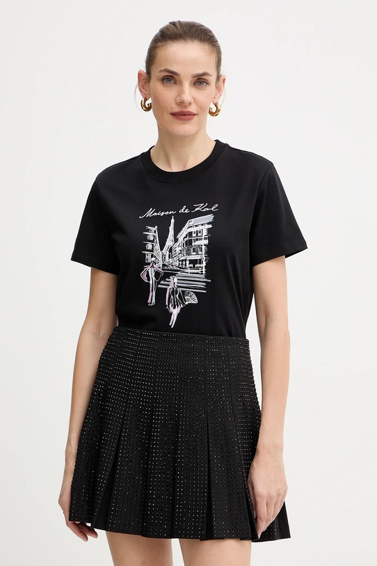 Karl Lagerfeld t-shirt bawełniany nadruk czarny A4W17087