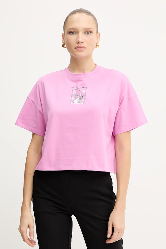 Karl Lagerfeld t-shirt bawełniany nadruk różowy A4W17086