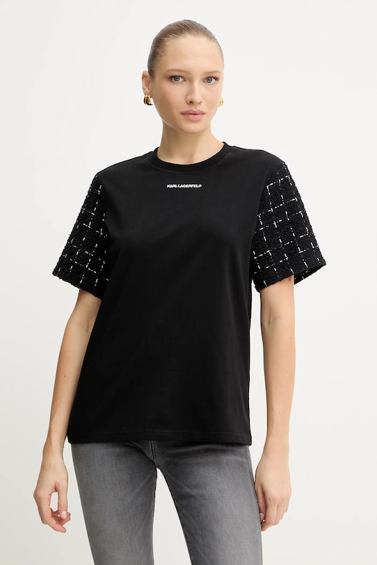 Karl Lagerfeld tricou de lână cu modele negru A4W17091
