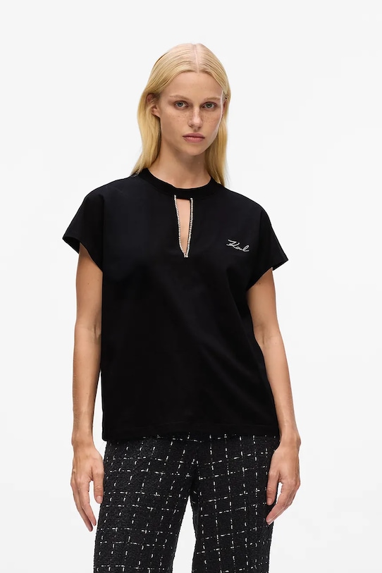 Karl Lagerfeld t-shirt bawełniany aplikacja czarny A4W17046