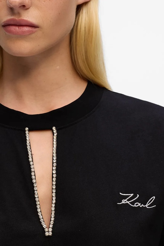 Ρούχα Βαμβακερό μπλουζάκι Karl Lagerfeld A4W17046 μαύρο