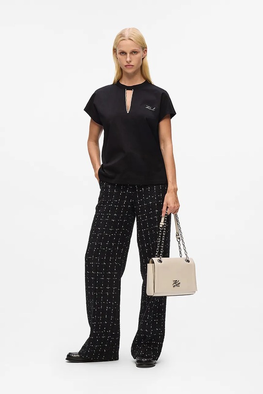 Βαμβακερό μπλουζάκι Karl Lagerfeld μαύρο A4W17046