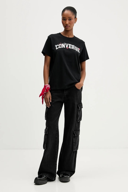 Converse t-shirt bawełniany CVW5T026 czarny AW25