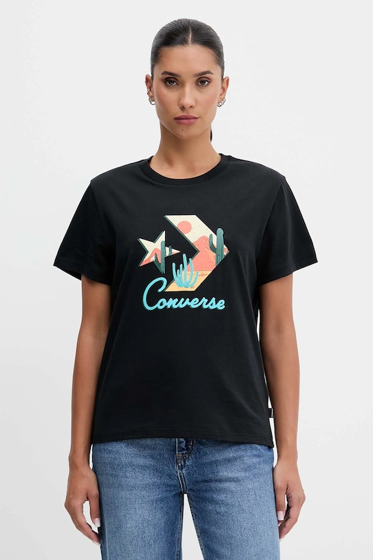 Converse tricou din bumbac print negru CVW5T240