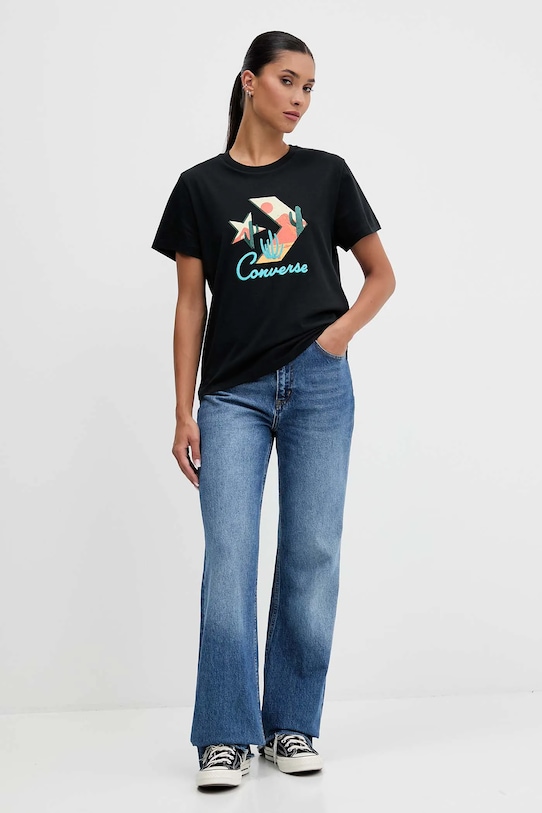 Converse tricou din bumbac CVW5T240 negru AW25