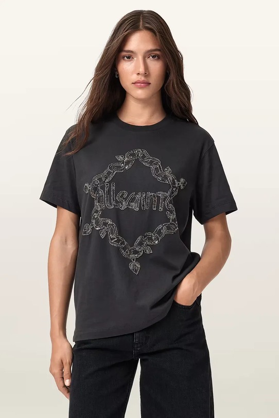 AllSaints tricou DRIP imprimeu negru W061JD