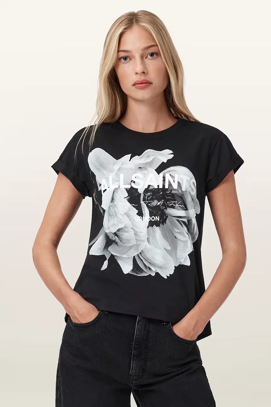 Βαμβακερό μπλουζάκι AllSaints LENA βαμβάκι μαύρο W021JD