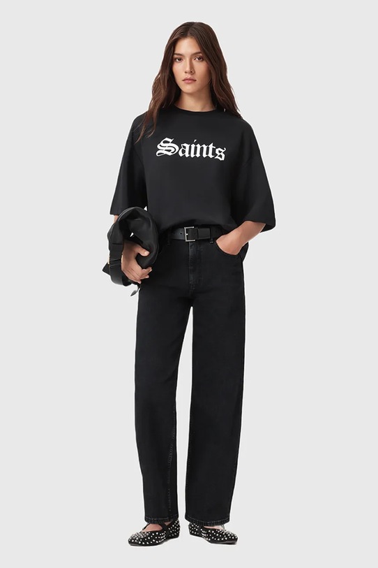 Βαμβακερό μπλουζάκι AllSaints SAINT μαύρο W139JD