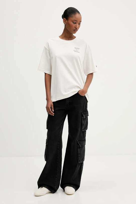 adidas t-shirt bawełniany KT3275 beżowy AW25