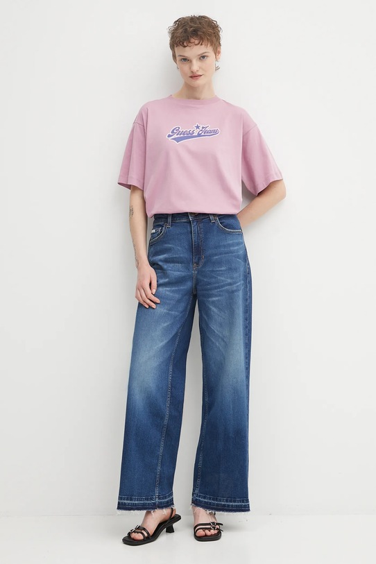 Βαμβακερό μπλουζάκι Guess Jeans W5BI31.K8HM0 μωβ AW25