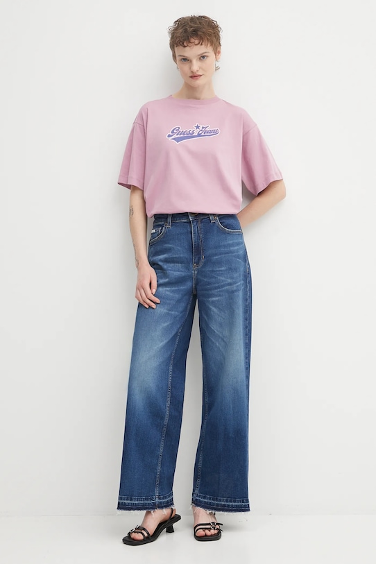 Guess Jeans t-shirt bawełniany W5BI31.K8HM0 fioletowy AW25