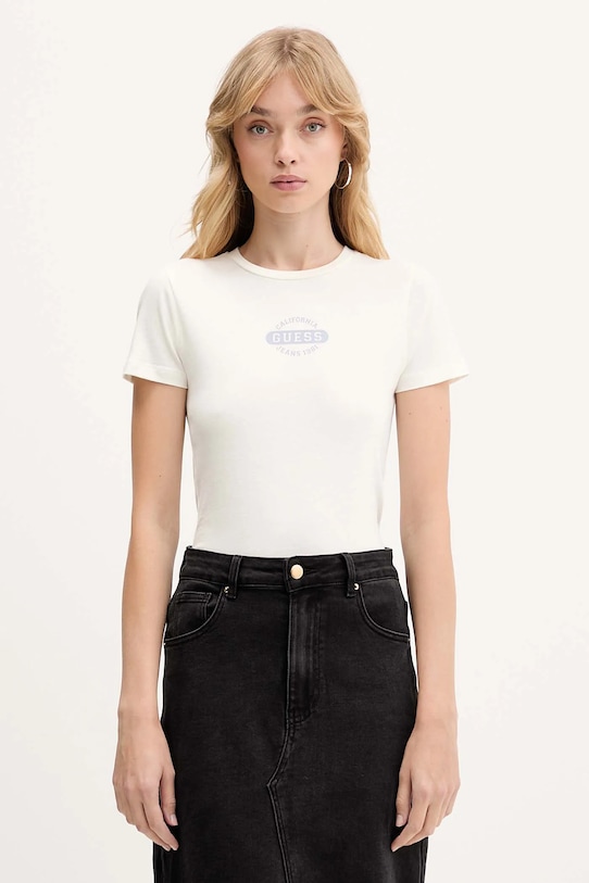 Guess Jeans tricou din bumbac print bej W5BI47.KCTX1