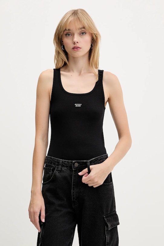 Top Guess Jeans nášivka čierna W5BP04.KA0H1