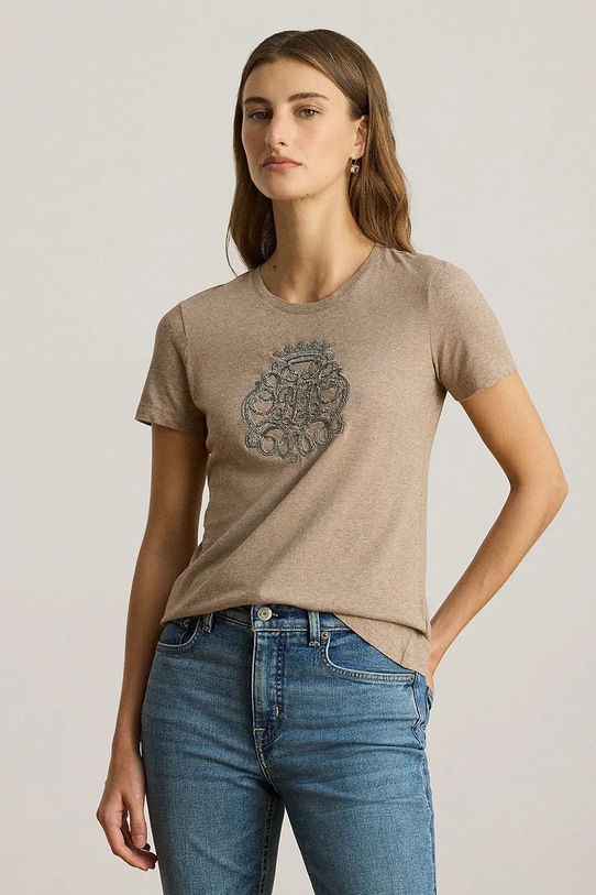 Хлопковая футболка Lauren Ralph Lauren regular бежевый 200980286