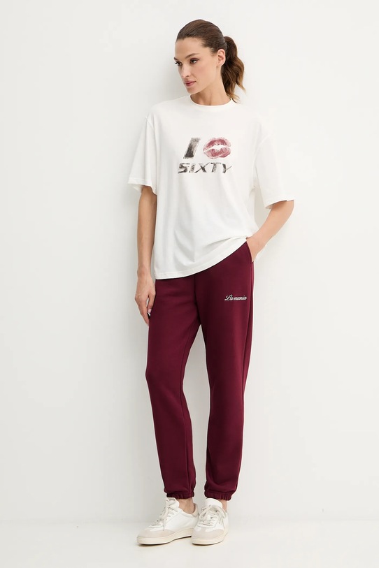 Miss Sixty t-shirt z domieszką lnu 6S3SJ59200 beżowy AW25