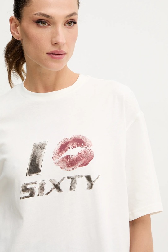 Miss Sixty t-shirt z domieszką lnu beżowy 6S3SJ59200