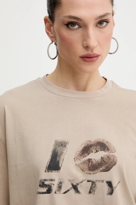 Miss Sixty t-shirt z domieszką lnu beżowy 6S3SJ59200