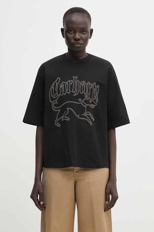 Carhartt WIP tricou din bumbac W' S/S Hackwork T-Shirt bumbac negru I035539.3FNXX