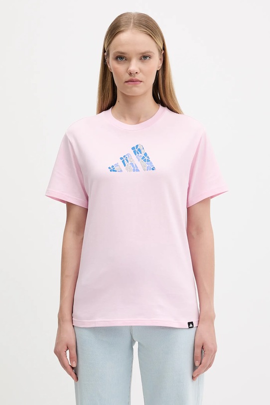 adidas t-shirt bawełniany Table Tee nadruk różowy JV6084
