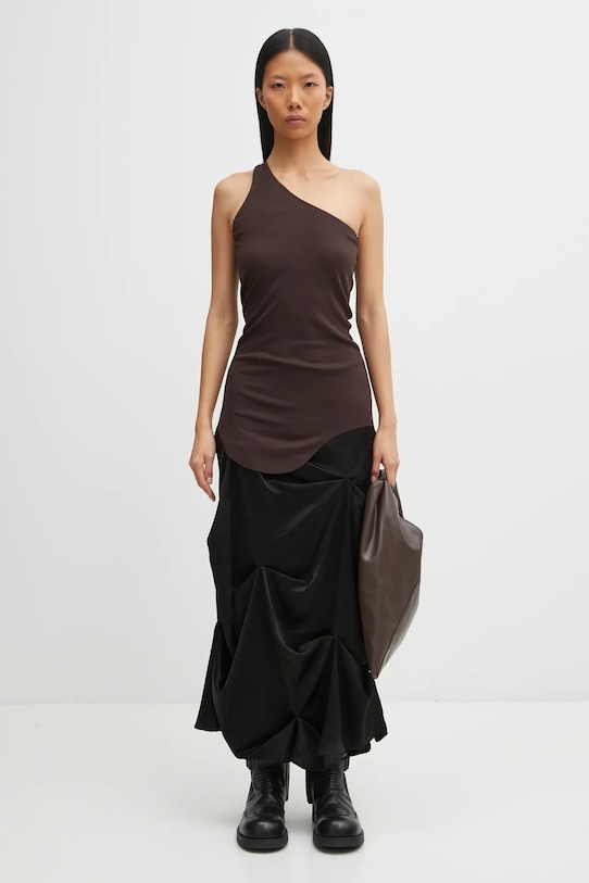 Rick Owens Lilies top One Shoulder Tank LI02E3105.RV brązowy