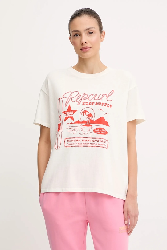 Rip Curl t-shirt bawełniany SURF SUPPLY nadruk beżowy 0JUWTE