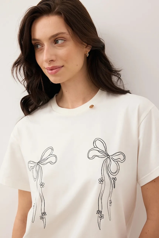 Bizuu t-shirt BOW BOW.KREMOWY bézs AW25