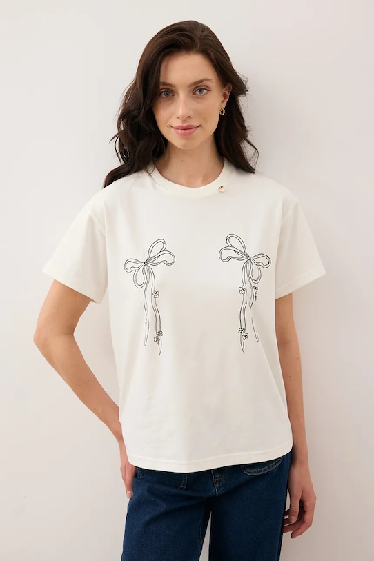 Odzież Bizuu t-shirt BOW BOW.KREMOWY beżowy