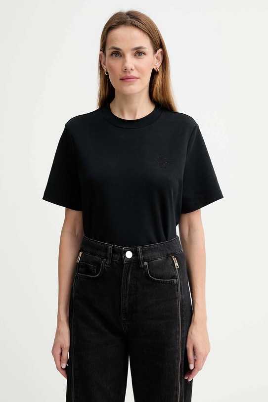 Bombažna kratka majica AllSaints Okrogel črna W220JC