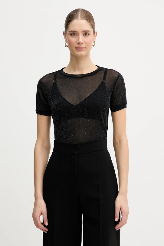 United Colors of Benetton t-shirt z elastanem czarny 33UXD10B8