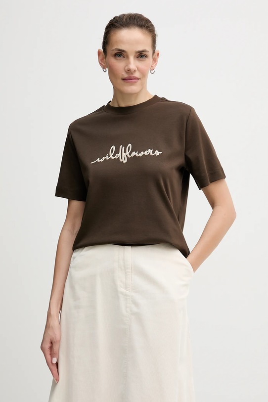United Colors of Benetton tricou din bumbac imprimeu maro 3DCJD10B5