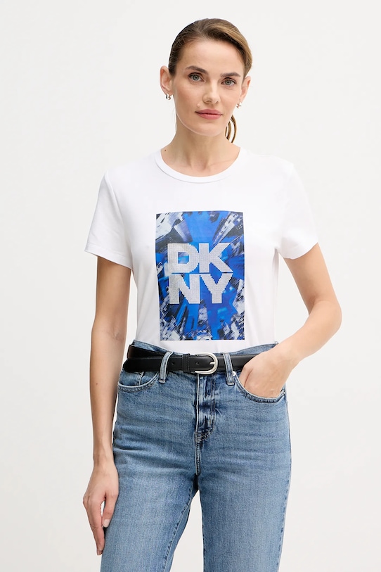 Dkny t-shirt KNIT TOPS z elastanem biały P5GHZWNA