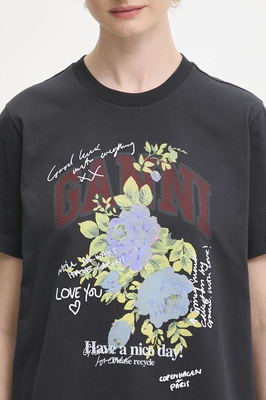 Бавовняна футболка GANNI Basic Cotton Jersey Rose T4342 сірий