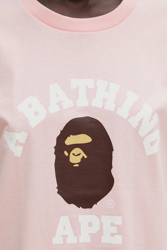 Βαμβακερό μπλουζάκι A Bathing Ape College ροζ 001TEL302001L