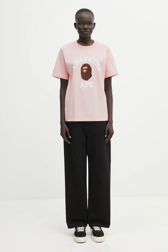 Βαμβακερό μπλουζάκι A Bathing Ape College 001TEL302001L ροζ