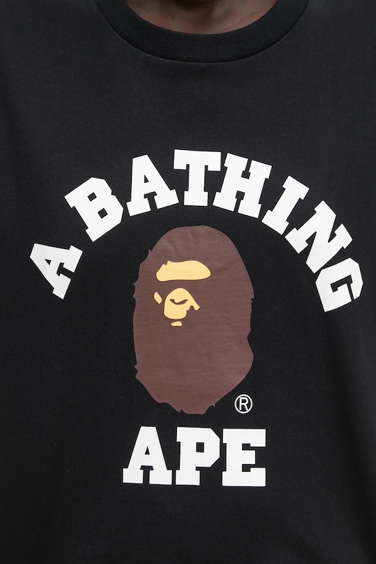 Βαμβακερό μπλουζάκι A Bathing Ape College μαύρο 001TEL302001L