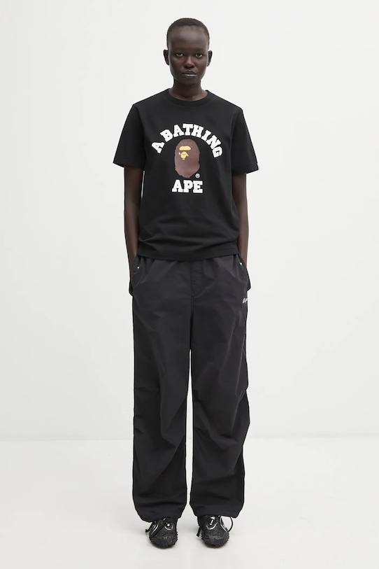 Βαμβακερό μπλουζάκι A Bathing Ape College 001TEL302001L μαύρο