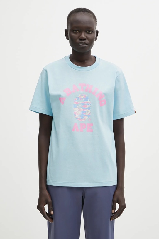 Βαμβακερό μπλουζάκι A Bathing Ape Palm Tree Camo χαλαρό μπλε 001TEL302025L