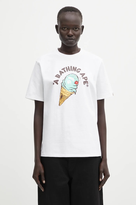 Βαμβακερό μπλουζάκι A Bathing Ape Ice Cream κανονικό λευκό 001TEL302043L