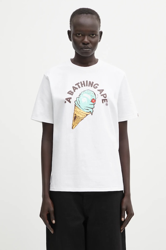 Βαμβακερό μπλουζάκι A Bathing Ape Ice Cream κανονικό λευκό 001TEL302043L