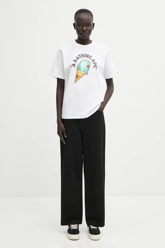 Βαμβακερό μπλουζάκι A Bathing Ape Ice Cream 001TEL302043L λευκό
