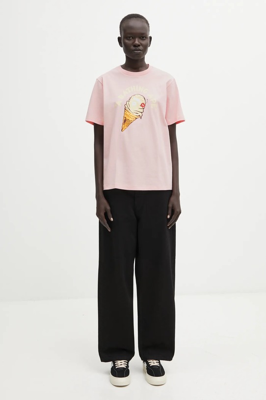 Βαμβακερό μπλουζάκι A Bathing Ape Ice Cream 001TEL302043L ροζ